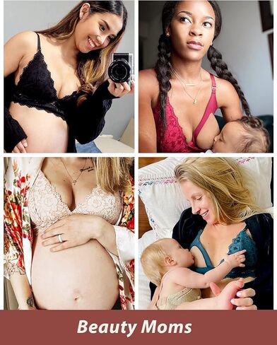 MOMANDA Women's Lace Nursing Bra Wirefree Padded Breastfeeding Maternity Bralette Cute in Kuwait