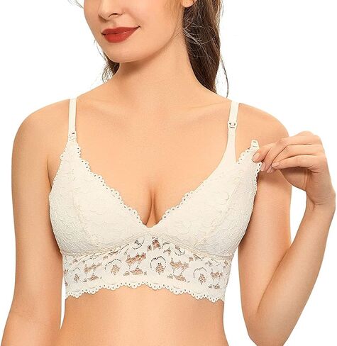 MOMANDA Women's Lace Nursing Bra Wirefree Padded Breastfeeding Maternity Bralette Cute in Kuwait