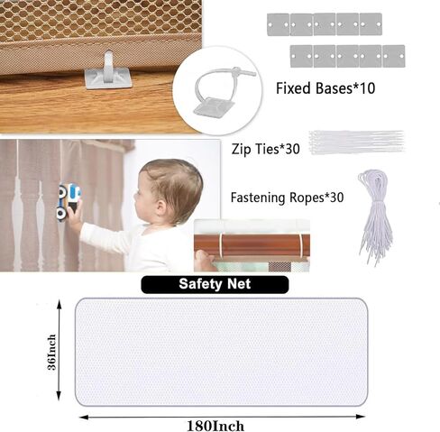 Banister Guard for Baby - 10ft x 3ft Balcony Netting for Pets, Stair Netting Child Safety Net, Stair Railing Proof Mesh for Kids, Dogs, Cats White in Kuwait