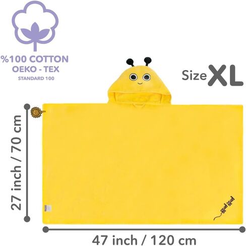 Milk&Moo Baby Boy Hooded Towels, 100% Turkish Organic Cotton Baby Washcloths, Oeko-TEX Certified Infant Hooded Towel, Baby Bath Towels Hooded, Ultra Absorbent, 27x47 Inch | 0-2 Age, Yellow in Saudi Arabia