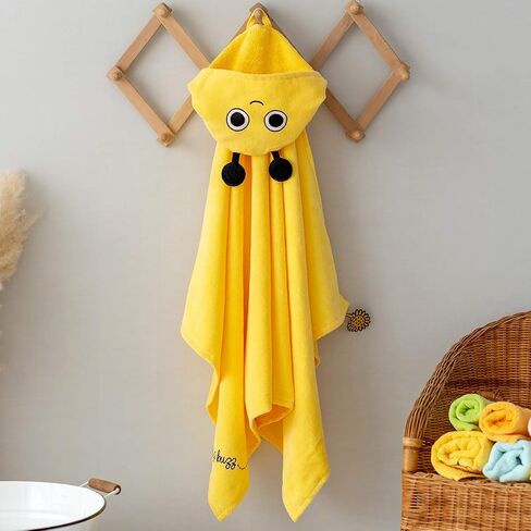 Milk&Moo Baby Boy Hooded Towels, 100% Turkish Organic Cotton Baby Washcloths, Oeko-TEX Certified Infant Hooded Towel, Baby Bath Towels Hooded, Ultra Absorbent, 27x47 Inch | 0-2 Age, Yellow in Saudi Arabia