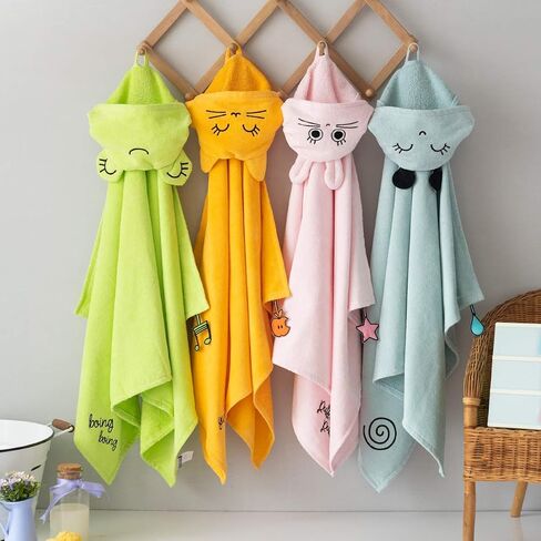 Milk&Moo Baby Boy Hooded Towels, 100% Turkish Organic Cotton Baby Washcloths, Oeko-TEX Certified Infant Hooded Towel, Baby Bath Towels Hooded, Ultra Absorbent, 27x47 Inch | 0-2 Age, Yellow in Saudi Arabia