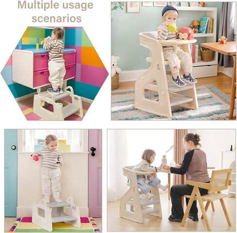 Welnow Toddler Kitchen Step Stool Helper, 3-in-1 Adjustable Kids Kitchen Learning Tower, Multi-Functional Standing Tower Chair with Safety Barrier & Belt for Bathroom Sink, Kitchen Counter in Saudi Arabia