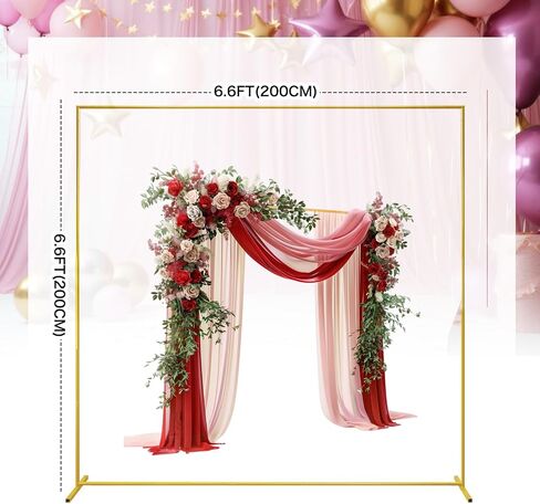 Gold Square Wedding Arch 6.6FTx6.6FT Backdrop Stand Metal Balloon Arch Stand Garden Arbor Frame for Wedding Birthday Party Baby Shower Photo Booth Background Decoration in Kuwait