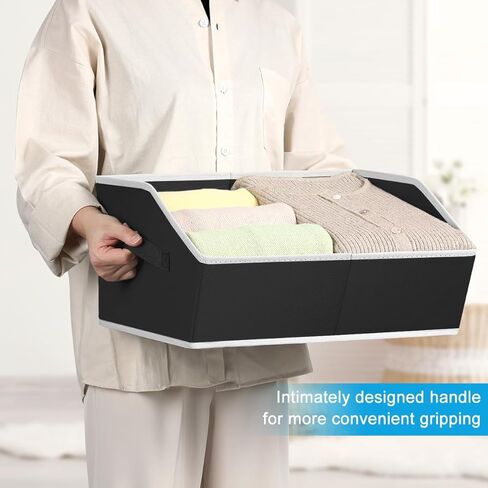 صناديق تخزين الخزانة، صناديق تخزين كبيرة شبه منحرفة بمقابض، 6 صناديق تخزين للخزانة، منظمات خزانة الكتان وتخزين الملابس والكتب (بيج) in Kuwait