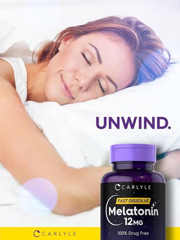 Carlyle Melatonin 12 mg Fast Dissolve 180 Tablets | Drug Free | Natural Berry Flavor | Vegetarian, Non-GMO, Gluten Free in Kuwait