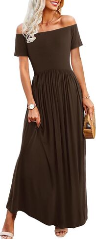 Amoretu Dresses for Women Short Sleeve Off Shoulder Maxi Flowy Casual Loose Plain Dress with Pockets in Saudi Arabia