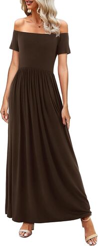 Amoretu Dresses for Women Short Sleeve Off Shoulder Maxi Flowy Casual Loose Plain Dress with Pockets in Saudi Arabia