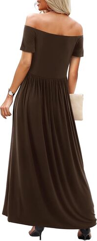 Amoretu Dresses for Women Short Sleeve Off Shoulder Maxi Flowy Casual Loose Plain Dress with Pockets in Saudi Arabia