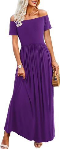 Amoretu Dresses for Women Short Sleeve Off Shoulder Maxi Flowy Casual Loose Plain Dress with Pockets in Saudi Arabia