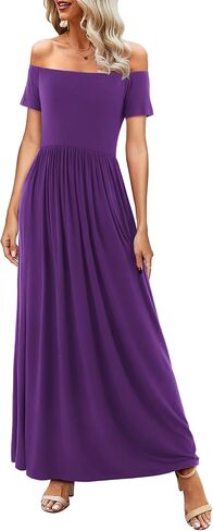 Amoretu Dresses for Women Short Sleeve Off Shoulder Maxi Flowy Casual Loose Plain Dress with Pockets in Saudi Arabia