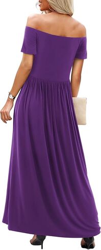 Amoretu Dresses for Women Short Sleeve Off Shoulder Maxi Flowy Casual Loose Plain Dress with Pockets in Saudi Arabia