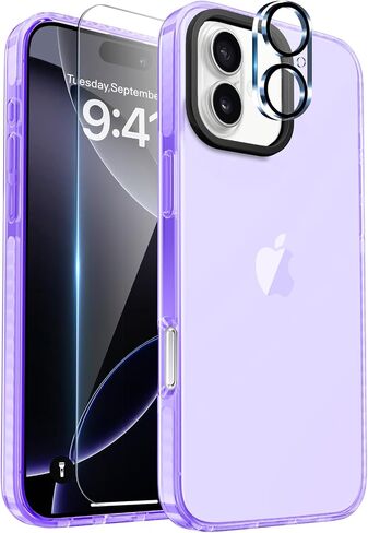 Neon Clear Case for iPhone 16 Pro with Screen Protector + Camera Lens Protector, Women Cute Vibrant Phone Case Accessories, Soft Silicone Protective Cover Cases for iPhone 16pro 6.3inch in Saudi Arabia