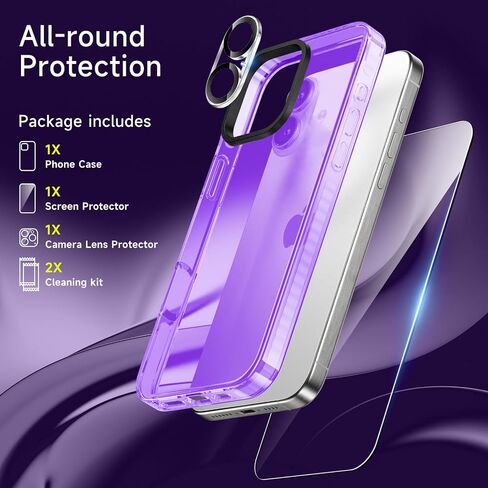 Neon Clear Case for iPhone 16 Pro with Screen Protector + Camera Lens Protector, Women Cute Vibrant Phone Case Accessories, Soft Silicone Protective Cover Cases for iPhone 16pro 6.3inch in Saudi Arabia