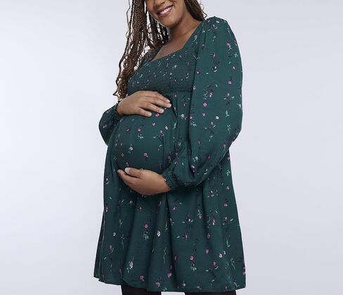 Motherhood Maternity Women's Long Sleeve Smocked Babydoll Mini Dress in Kuwait