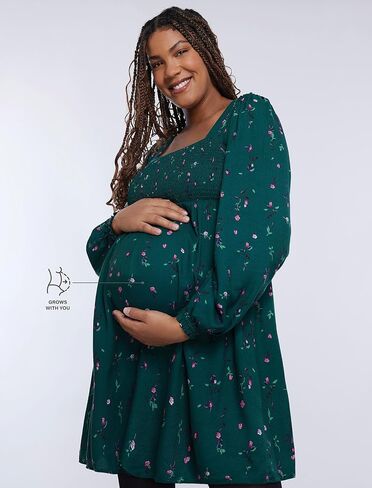 Motherhood Maternity Women's Long Sleeve Smocked Babydoll Mini Dress in Kuwait