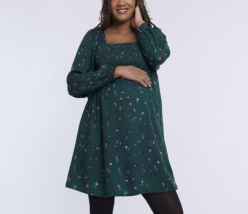 Motherhood Maternity Women's Long Sleeve Smocked Babydoll Mini Dress in Kuwait
