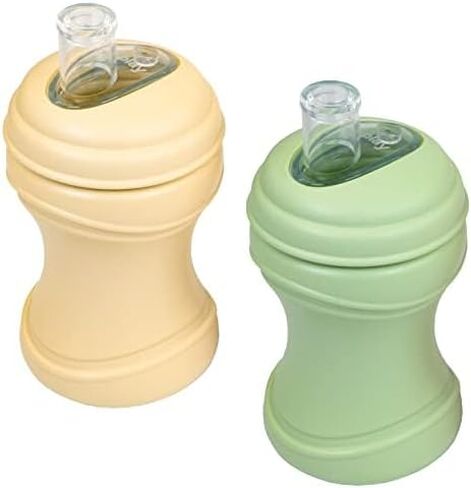 Re-Play 8oz Transition Sippy Cups for Baby Toddler, Medical Grade Silicone Soft Spout & Travel Lid, Easy to Hold Hourglass Shape, Made in USA from Recycled Milk Jugs - Ice Blue/Grey in Kuwait
