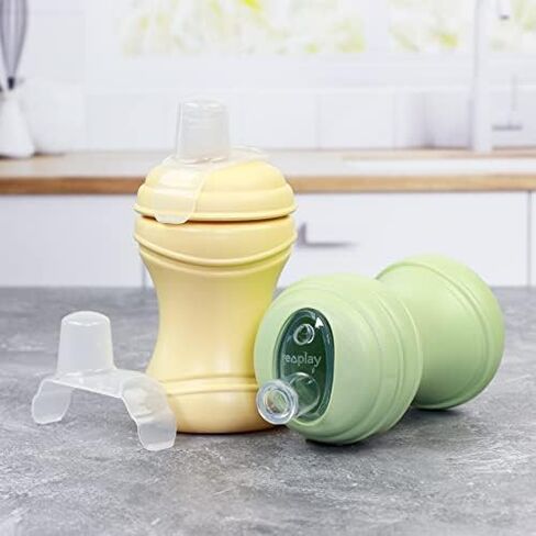 Re-Play 8oz Transition Sippy Cups for Baby Toddler, Medical Grade Silicone Soft Spout & Travel Lid, Easy to Hold Hourglass Shape, Made in USA from Recycled Milk Jugs - Ice Blue/Grey in Kuwait