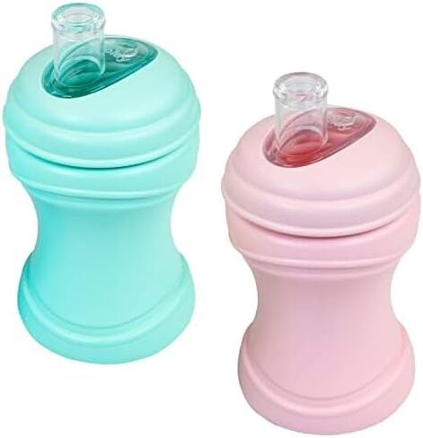 Re-Play 8oz Transition Sippy Cups for Baby Toddler, Medical Grade Silicone Soft Spout & Travel Lid, Easy to Hold Hourglass Shape, Made in USA from Recycled Milk Jugs - Ice Blue/Grey in Kuwait