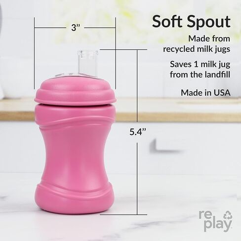 Re-Play 8oz Pack of 2 Transition Sippy Cups for Baby Toddler, Medical Grade Silicone Soft Spout & Travel Lid, Easy to Hold Hourglass Shape, Made in USA from Recycled Milk Jugs - Princess in Saudi Arabia