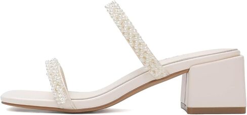 حذاء لؤلؤي بكعب من Shoe'N Tale للنساء، صنادل بكعب منخفض وكعب مربع ومقدمة مربعة سهلة الارتداء in Kuwait