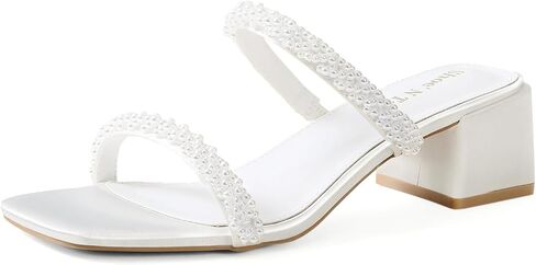 حذاء لؤلؤي بكعب من Shoe'N Tale للنساء، صنادل بكعب منخفض وكعب مربع ومقدمة مربعة سهلة الارتداء in Kuwait