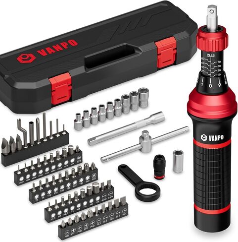 Torque Screwdriver, 10-60 in.lb, 64 Pcs Inch Pound Torque Wrench Screwdriver Set for Maintenance with T-bar Handle, Flat, Hex, Torx, and Phillips Bits, For Tools, Bike Repairing and Mounting in Saudi Arabia