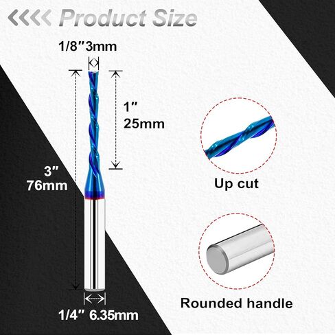 لقمة توجيه حلزونية القطع لأسفل مقاس 1/8 بوصة - لقمة توجيه حلزونية من الكربيد الصلب، لقمة توجيه حلزونية CNC مع طلاء أزرق نانو للحز ونحت الخشب in Kuwait