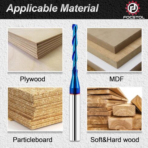 لقمة توجيه حلزونية القطع لأسفل مقاس 1/8 بوصة - لقمة توجيه حلزونية من الكربيد الصلب، لقمة توجيه حلزونية CNC مع طلاء أزرق نانو للحز ونحت الخشب in Kuwait