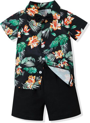 Toddler Baby Boy Clothes Shorts Set Button Down Hawaiian Shirts Solid Shorts Summer Outfits Boys Print Clothing Sets in Saudi Arabia
