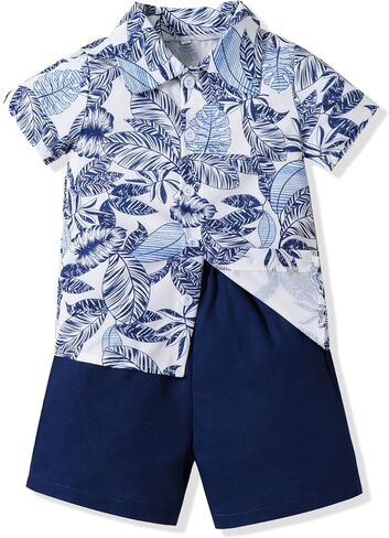 Toddler Baby Boy Clothes Shorts Set Button Down Hawaiian Shirts Solid Shorts Summer Outfits Boys Print Clothing Sets in Saudi Arabia