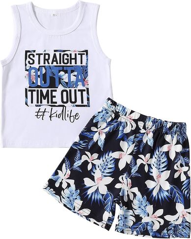 Baby Boy Clothes Toddler Boy Summer Outfits Boys Sleeveless Tank Tops Shorts Set Letter Print Hawaii Beach Clothes in Kuwait