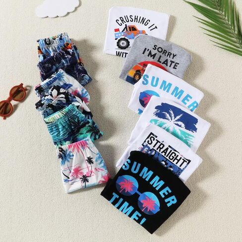 Baby Boy Clothes Toddler Boy Summer Outfits Boys Sleeveless Tank Tops Shorts Set Letter Print Hawaii Beach Clothes in Kuwait