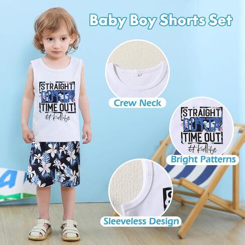 Baby Boy Clothes Toddler Boy Summer Outfits Boys Sleeveless Tank Tops Shorts Set Letter Print Hawaii Beach Clothes in Kuwait
