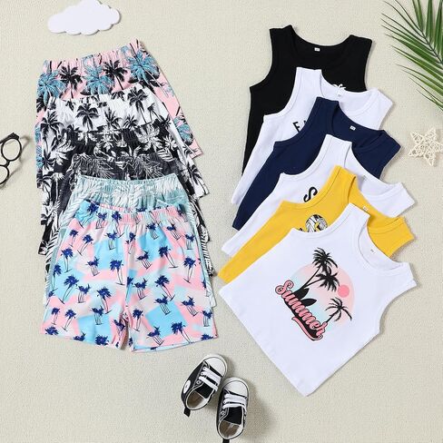 Baby Boy Clothes Toddler Boy Summer Outfits Boys Sleeveless Tank Tops Shorts Set Letter Print Hawaii Beach Clothes in Kuwait