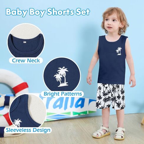 Baby Boy Clothes Toddler Boy Summer Outfits Boys Sleeveless Tank Tops Shorts Set Letter Print Hawaii Beach Clothes in Kuwait