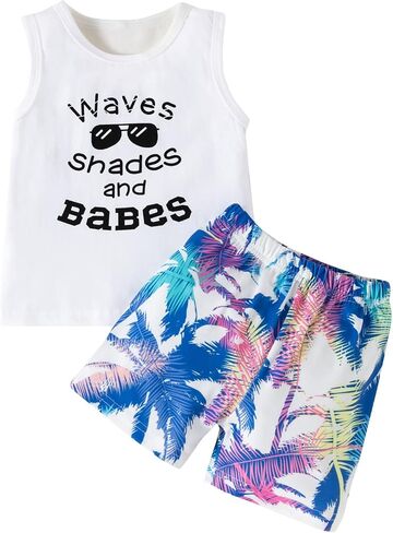 U·nikaka Infant Toddler Baby boy Clothes Summer Short Sleeve Vest Cotton Tops+Pants 2PCS Black Blue Camo White Red in Saudi Arabia