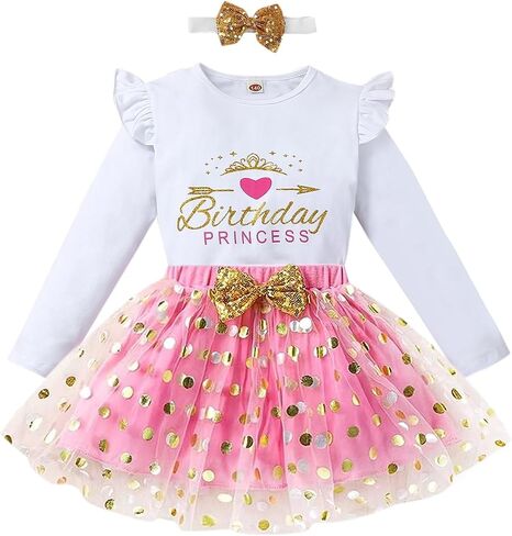 Toddler Kids Baby Girls Birthday Princess Outfits Sleeve Ruffle Shirts + Dot Bubble Tutu Skirt 2PCS Dresses in Saudi Arabia