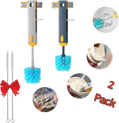 4 in 1 Baby Bottle Brush - 2 Pack Bottle Brush Cleaner with Straw Cleaning Brush, Bottle Cleaner Brush Set for Washing Sport Bottle, Mug, Cup Cover, Bottle Cap in Kuwait