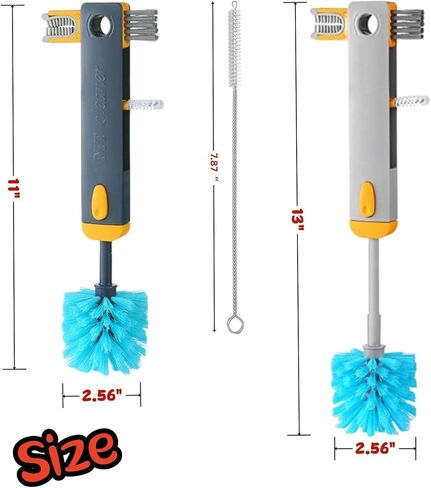 4 in 1 Baby Bottle Brush - 2 Pack Bottle Brush Cleaner with Straw Cleaning Brush, Bottle Cleaner Brush Set for Washing Sport Bottle, Mug, Cup Cover, Bottle Cap in Kuwait