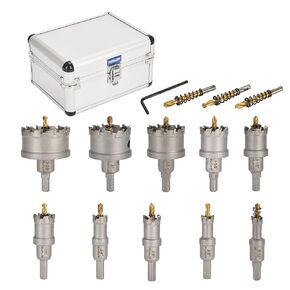 10Pcs(14-60mm) TCT Carbide Hole Saw Kit for Hard Metal, 10Pcs Hole Cutters with 3Pcs Extra Pilot Drill Bits and 1Pcs Hex Key for Stainless Steel, Iron,Aluminum,Alloy,Metal.