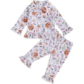 MAINESAKA Toddler Baby Girl 2 Piece Pajamas Set Long Sleeve Button Down Shirt Flare Pants Sleepwear Chirstmas Pjs Outfits