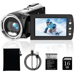 Video Camera Camcorder FHD 2.7K 36MP Digital Cameras Recorder for YouTube TikTok 2.7" 270 Degree Rotation Screen Vlogging Camcorders Card for Kids with 16GB SD Card Christmas Birthday Gifts
