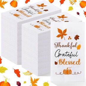 100 Pcs Thanksgiving Fall Disposable Napkins Paper, Pumpkin Garland Autumn Maple Leaves Thanksgiving Napkins Hand Towels Dinner for Give Thanks with a Grateful Heart Party Supplies Tableware Decor