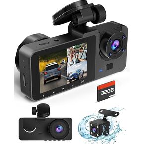 Dash Camera for Cars,4K Full UHD Car Camera Front Rear with 32GB Card,Built-in Super Night Vision,2.0'' IPS Screen,170°Wide Angle,WDR, 24H Parking Mode, Loop Recording