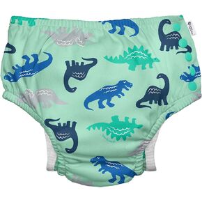 i play. by green sprouts Reusable, Eco Snap Swim Diaper with Gussets, UPF 50, Patented Design, STANDARD 100 by OEKO-TEX Certified - Seafoam Simple Dino - 12 mo