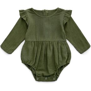 Simplee kids Baby Girls Linen Handmade Jumpsuit Summer Long Sleeve Jumpsuit Newborn Baby