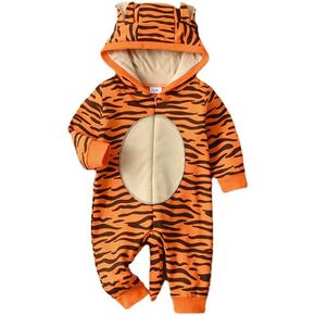 XFGLCK Newborn Infant Baby Girls Boys Halloween Outfit Cartoon Fur Fox Hoodie Romper with Tail