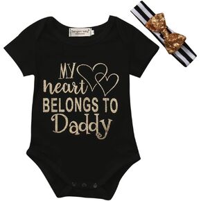 Infant Baby Girls Daddys Letter Playsuit Romper Bodysuit Short Sleeve Shirt